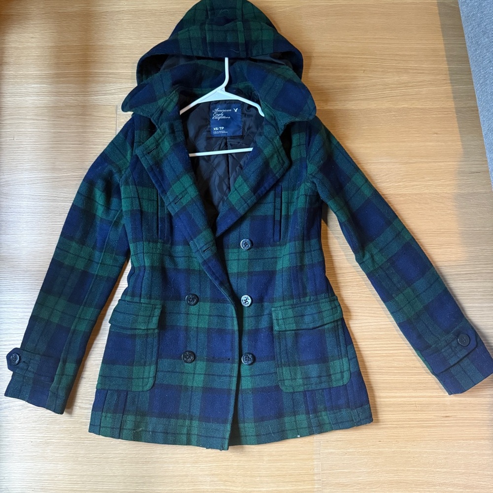American Eagle Outfitters green and Blue plaid coat